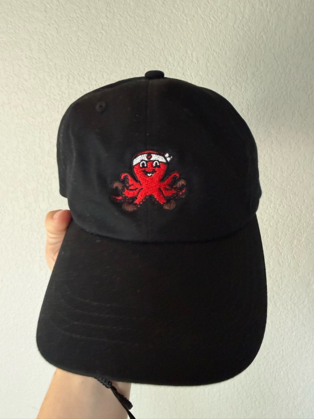 Black Dad Hat with Red Octopus Chef Takoyaki Embroidery